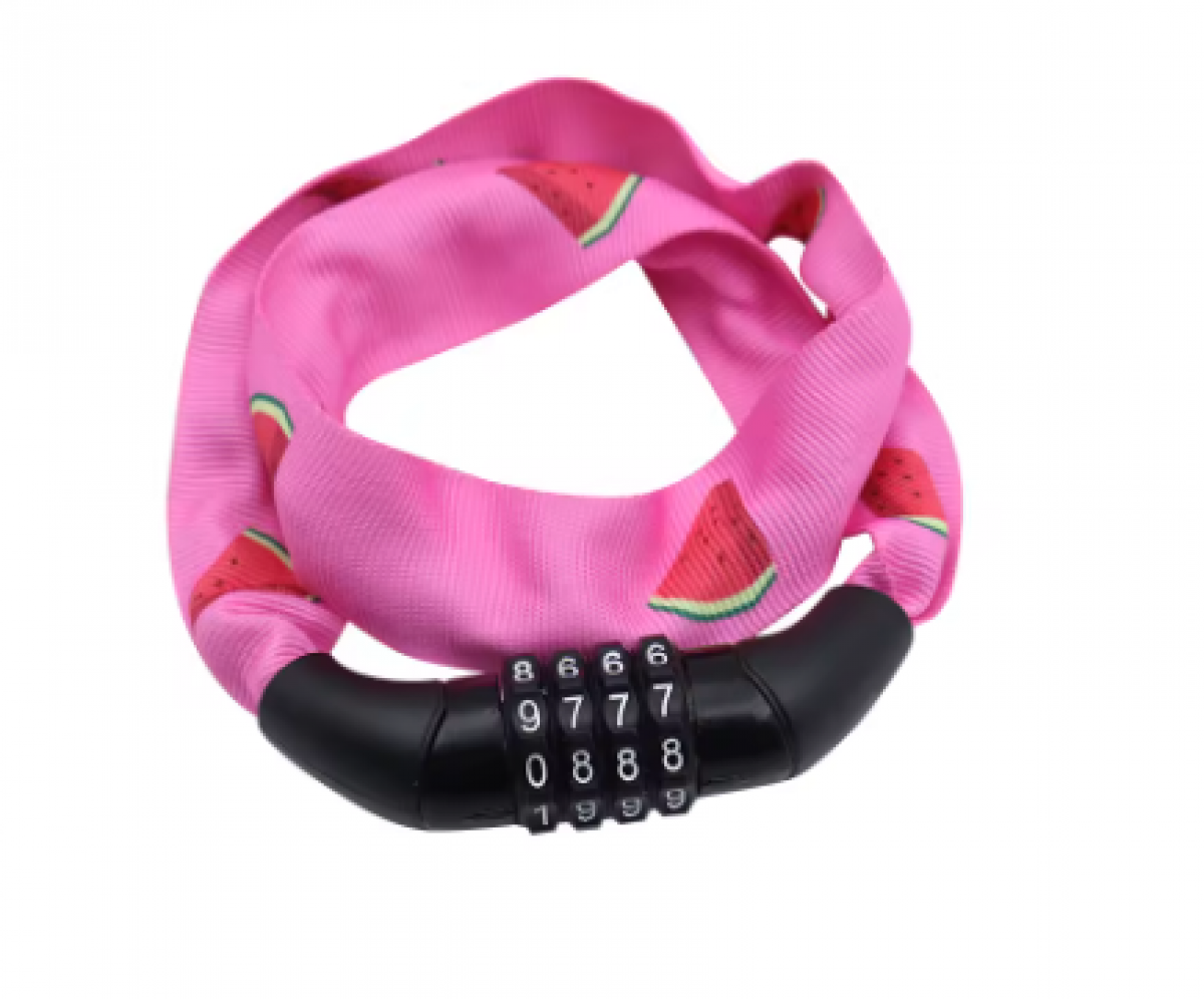 Antifurt Lant cu Cifru 4 Digiti pentru Bicicleta Copii, 650 mm ROZ
