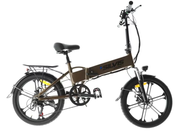 Bicicleta Electrica Pliabila Silvis 20 Bronze 350 W 7 Viteze Shimano Rulare full electric sau pedalare asistata 25km/h Baterie 10 4AH