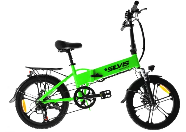Bicicleta Electrica Pliabila Silvis 20 Verde 350 W 7 Viteze Shimano Rulare full electric sau pedalare asistata 25km/h Baterie 10 4AH