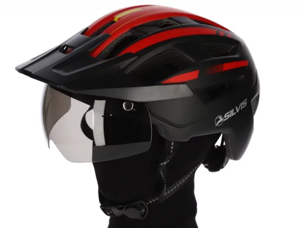 CASCA MTB SILVIS NEGRU ROSU cu Vizor magnetic si lumina marimea M